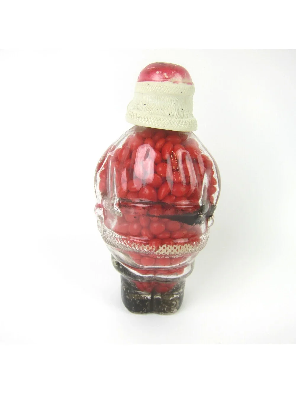 Vintage Christmas Santa Claus Glass Bottle Candy Container JH Millstein 1940-50s